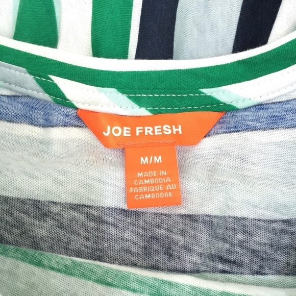 Joe Fresh Green White Striped Ruffled Sleeveless Peplum Top M - Picture 5 of 7